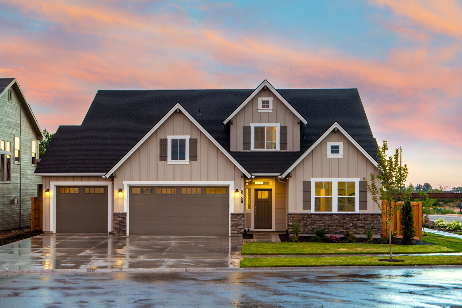 Luxury custom residence at dusk