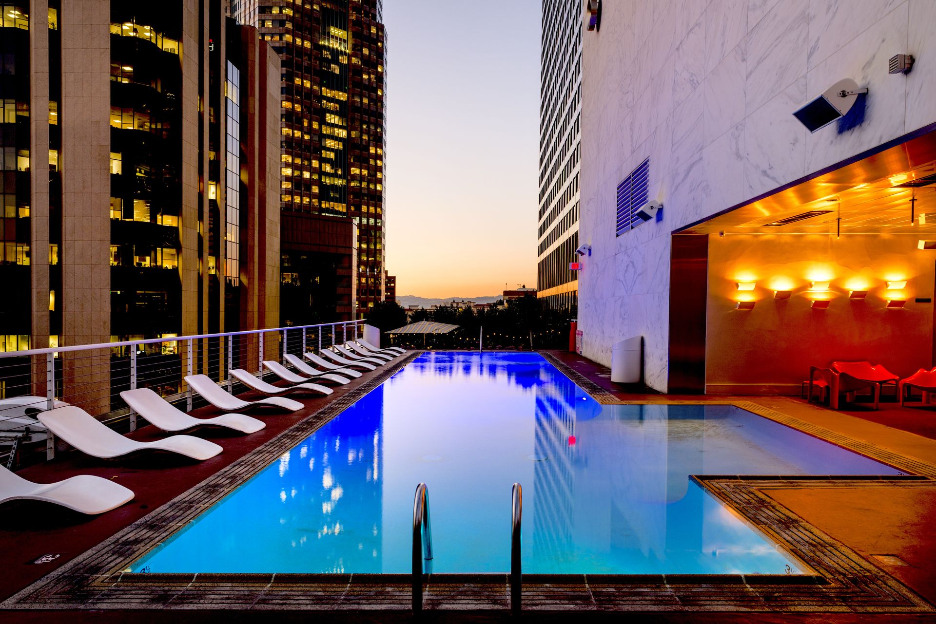 Rooftop terrace with pool and city views